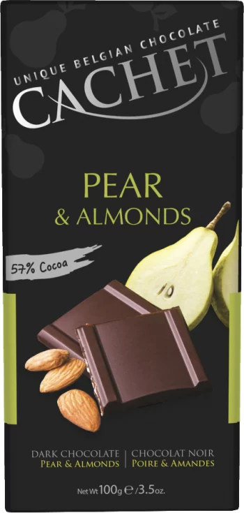 Шоколад темный 57% с кусочками груши/миндалем Cachet